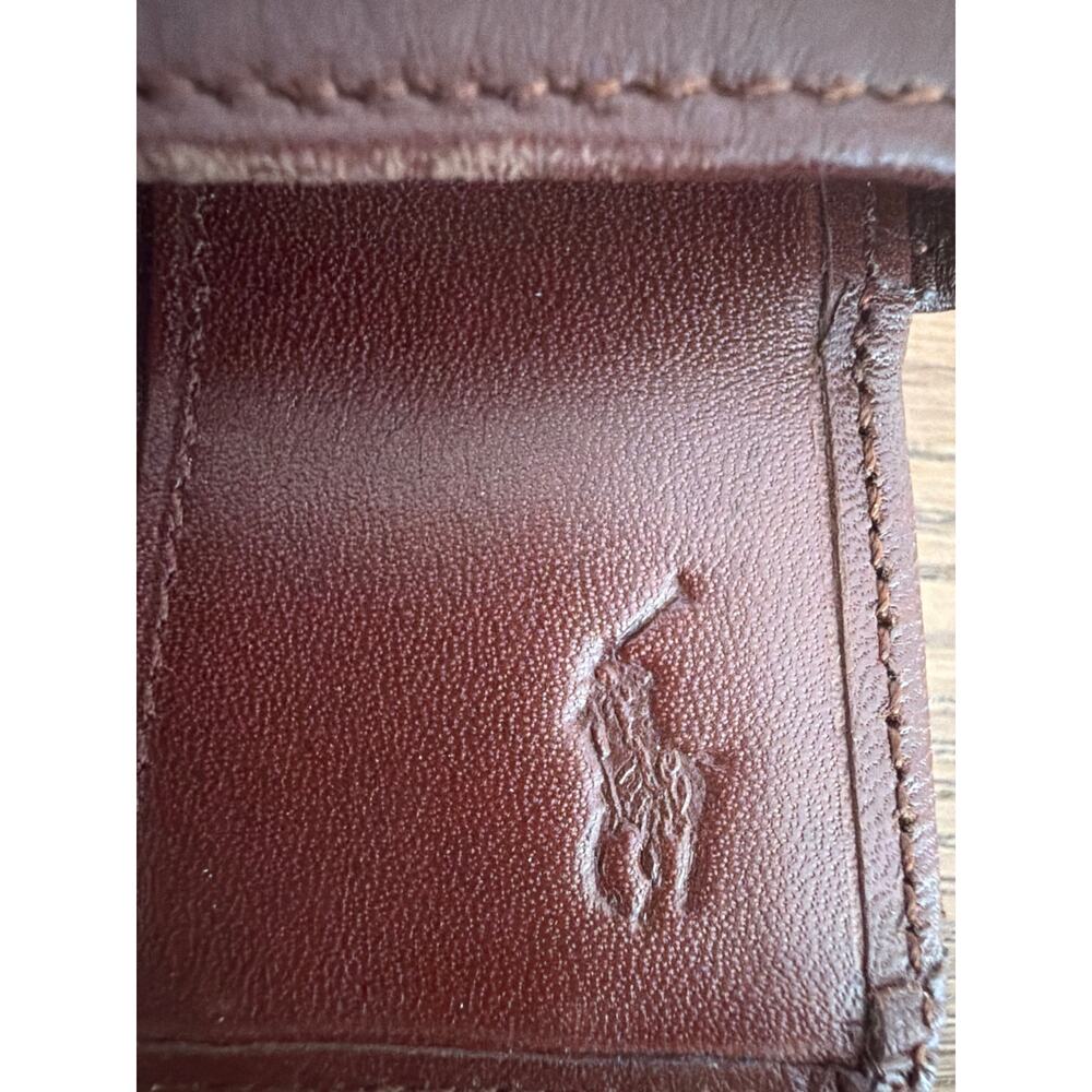 Polo Ralph Lauren Elegant wallet blue and green plaid pattern rich brown trim - Picture 7 of 8